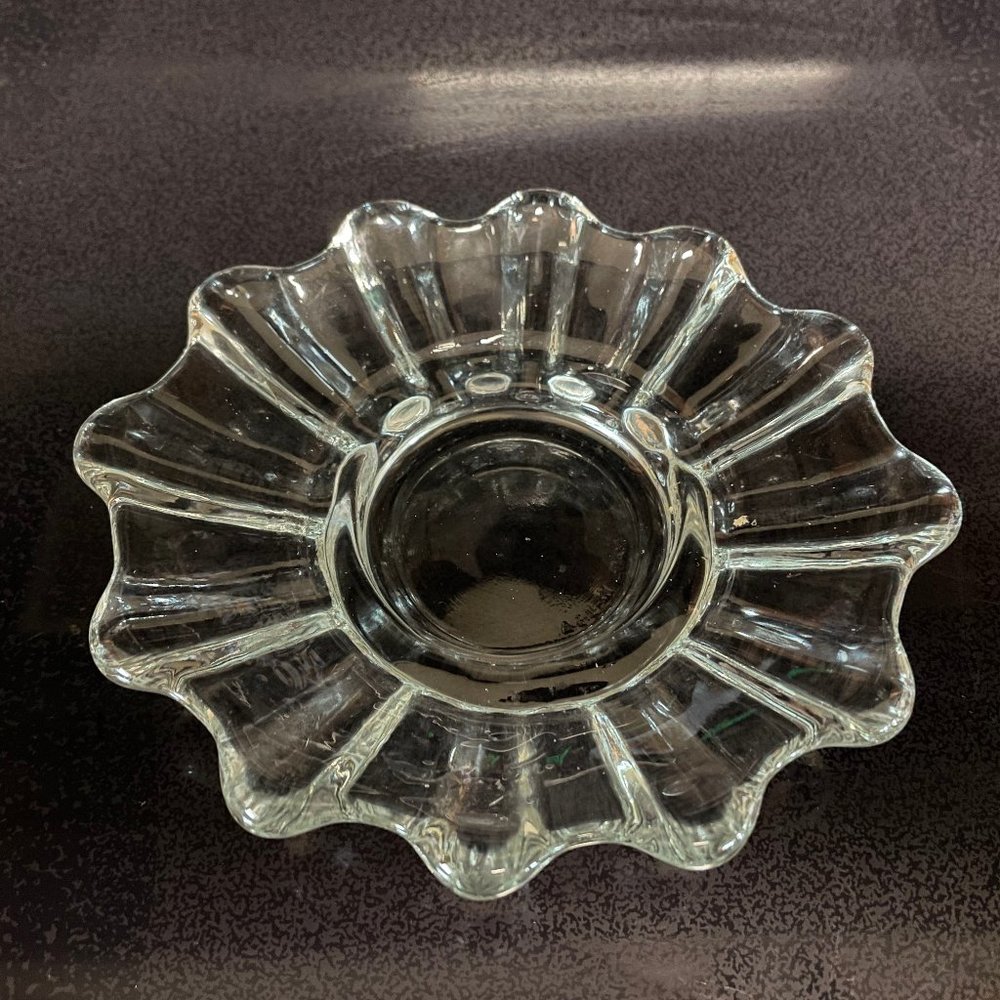 VTG Clear Glass Scalloped Candle Dish